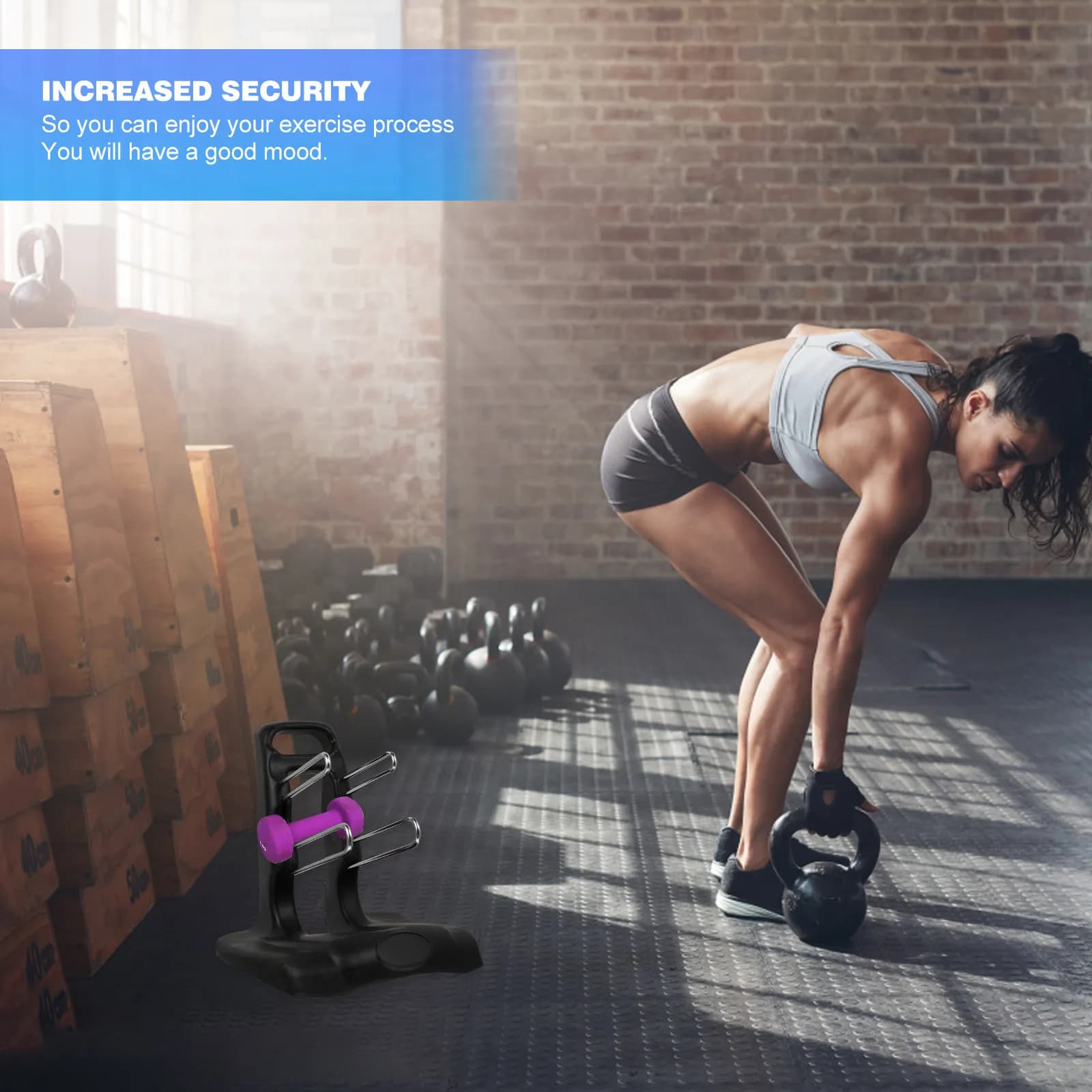 Porta Manubri in PP, Design Compatto a Treppiede 3D, Antiscivolo, Stabile, Protezione Pavimento, Organizzatore e Supporto per Manubri Fitness