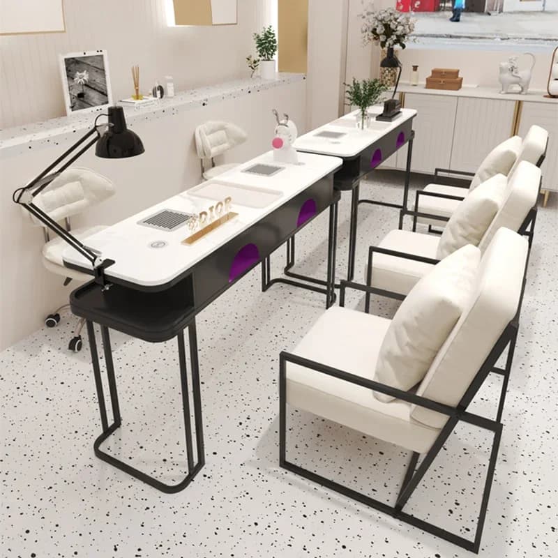 Tavolo da Manicure in Marmo con Organizer per Gel Unghie e Trucco, Sedia, Scrivania, Arredamento per Salone di Bellezza, Tavolo per Tecnico Estetista, Ripiano Porta Utensili