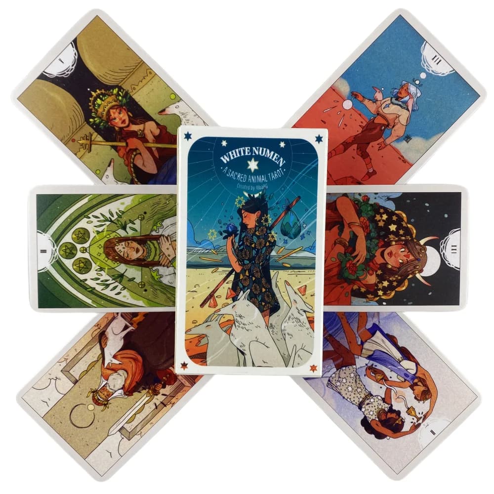 Carte dei Tarocchi Sacri degli Animali Bianchi Numen, Mazzo da 80 Carte, Edizione Inglese per Divinazione, Giochi da Tavolo