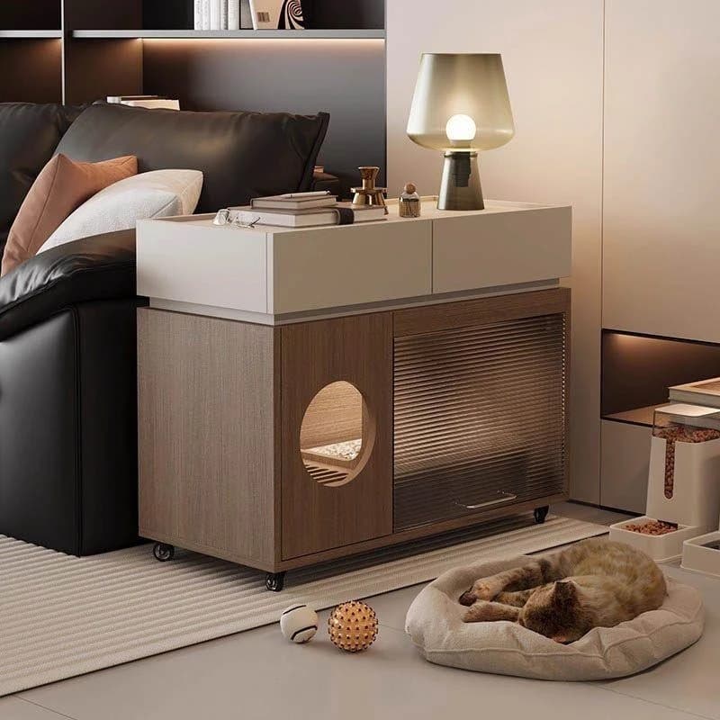 Movable semi-enclosed cat litter box, living room side table, storage side cabinet