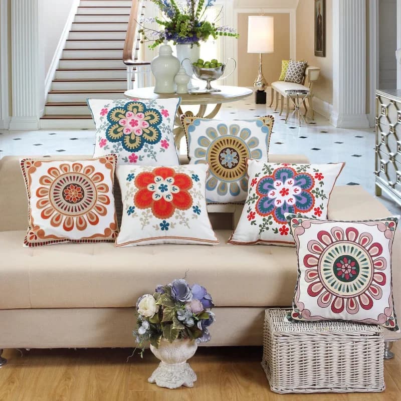 45x45 cm Fodera per cuscino con ricamo floreale Fodera per cuscino per divano Bohemia Federa morbida per uccelli per divano Soggiorno Decorazioni per la casa
