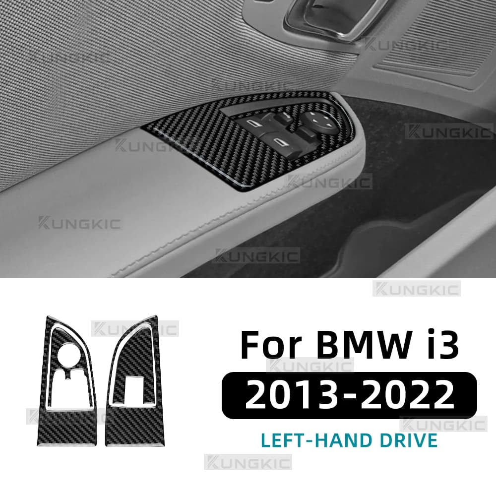 Fibra di carbonio morbida per BMW i3 2013 2014 2015 2016 2017 2018 2019 2020 2021 2022 LHD RHD 4 pezzi adesivi per pannello interruttori alzacristalli portiera auto