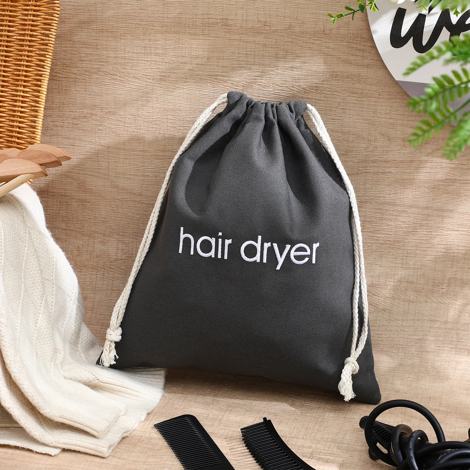 1Pcs Hair Dryer Storage Cloth Bag Foldable Drawstring Hanging Wall Organizer Dustproof Travel Pouch Multifunctional Small Item