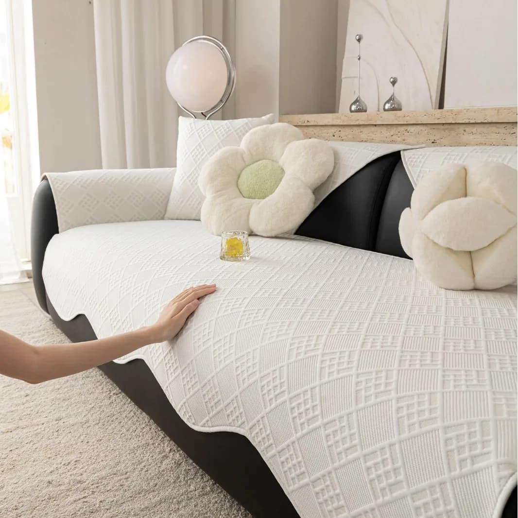 Summer Ice Silk Cooling Sofa Seat Cover for Living Room Breathable Non-slip Couch Cover Irregular Skin-friendly Sofa Pad