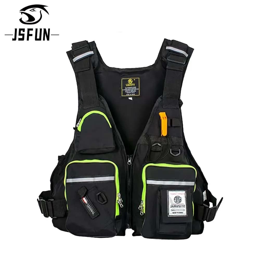 JSFUN Giubbotto di salvataggio professionale da uomo Tuta di galleggiamento Gilet da pesca portatile Gilet regolabile da pesca in mare multitasche impermeabile