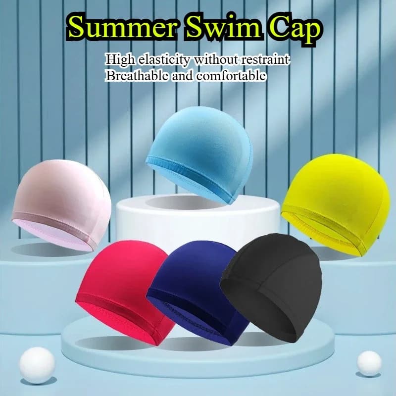 Universal swim cap in fabric for men woman child hat by pool water sports protect the ear head from breathable sports swimming