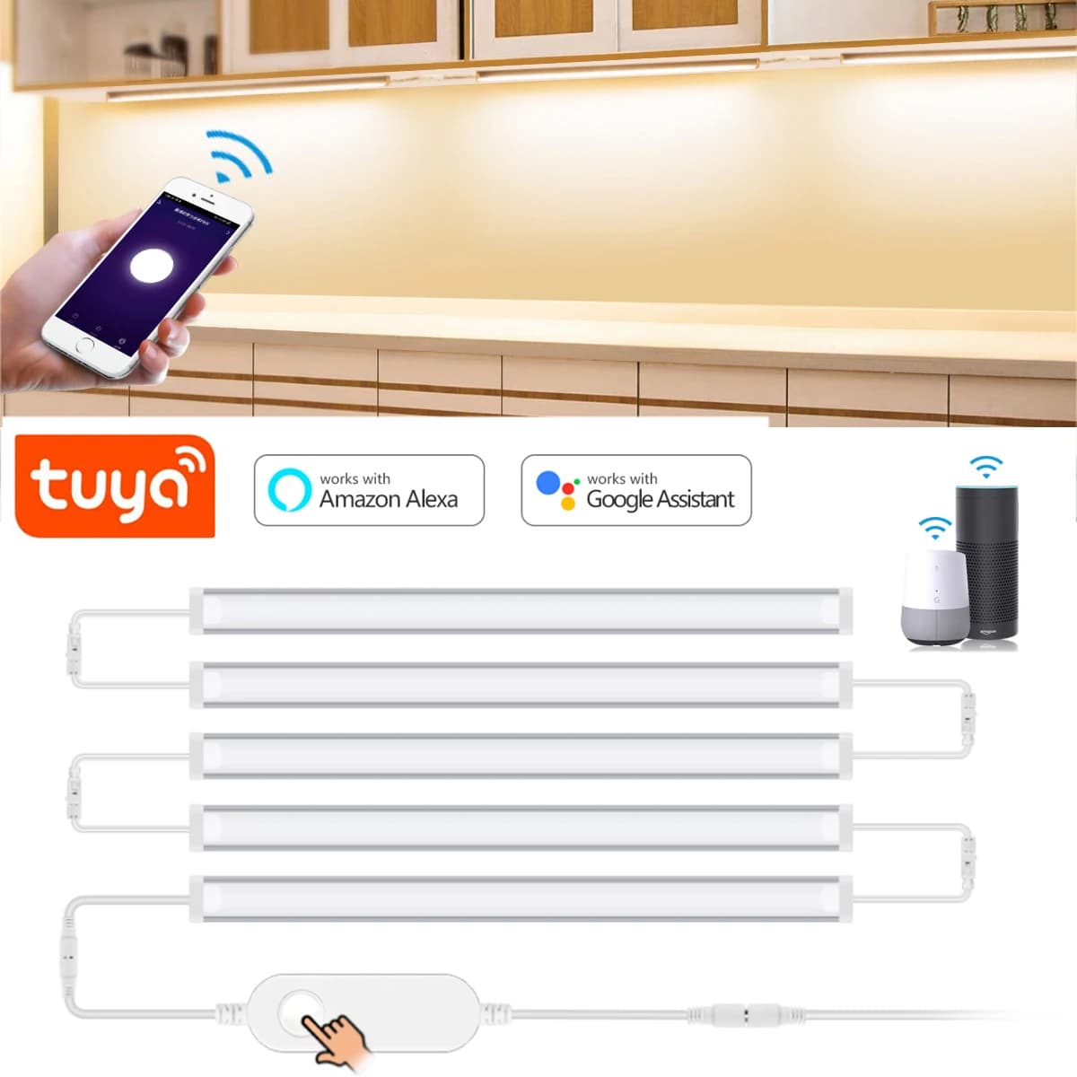 1-5 pezzi da cucina Tuya Smart LED sotto l'armadio lampada WIFI luci da barra per armadio guardaroba illuminazione funziona con Alexa e Google Home