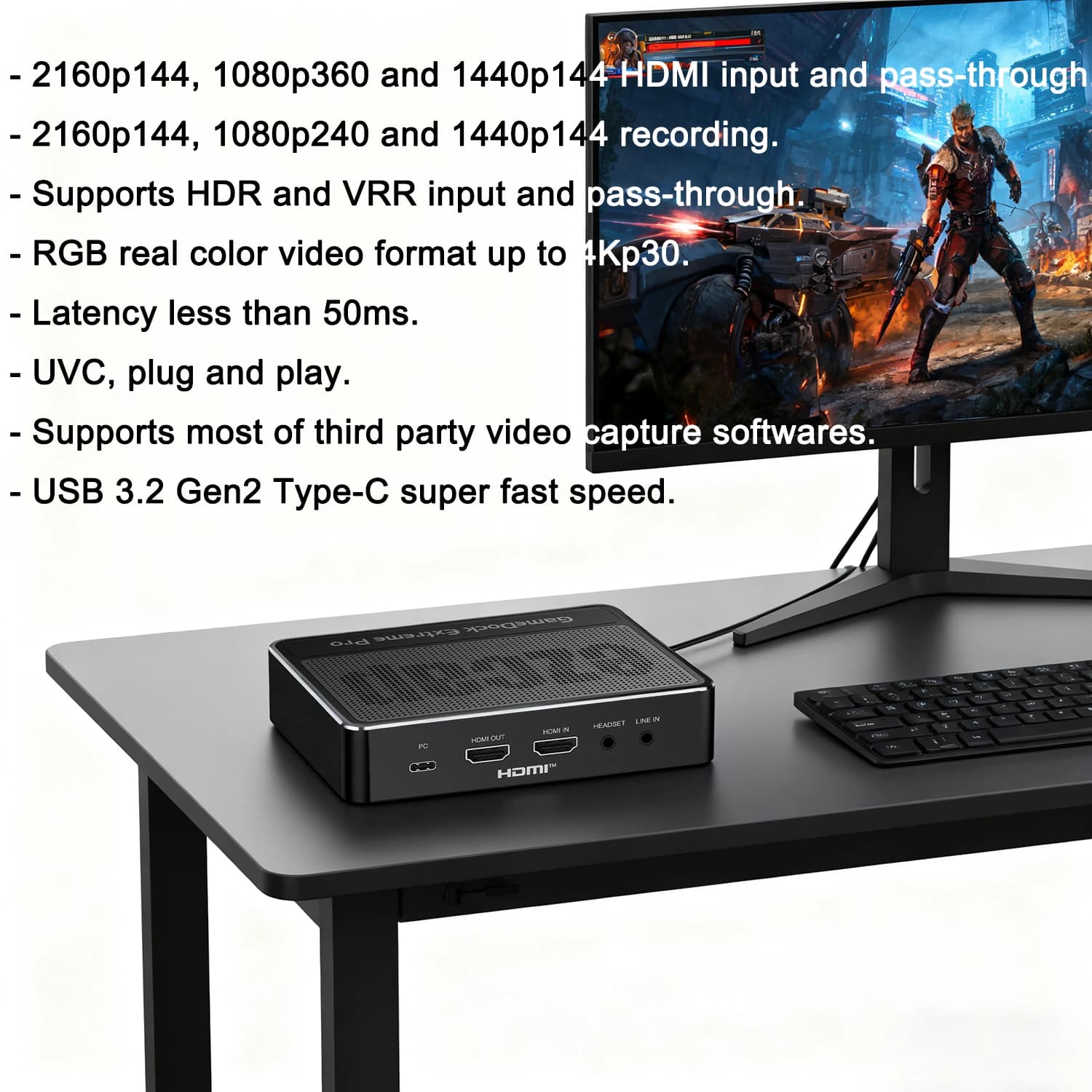 HDMI Video Capture Card Game Recorder Support Mic Line in Voice Mixing for Camera Game Live Streaming 4K 60hz 1080p240 Recording