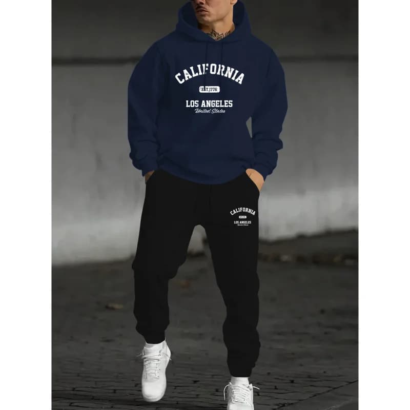 Men's American style heavy cap sweatshirt, new spring and autumn collection, and sports suit with unique pants.