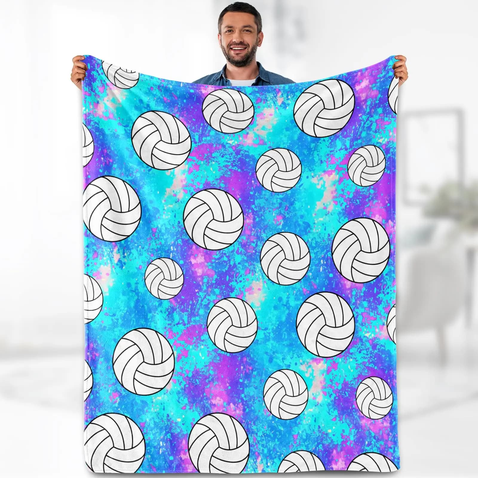 Coperta da pallavolo, decorazioni per feste di oggetti da pallavolo per il regalo della squadra degli amanti, coperta da tiro con stampa sportiva da palla per divano da viaggio