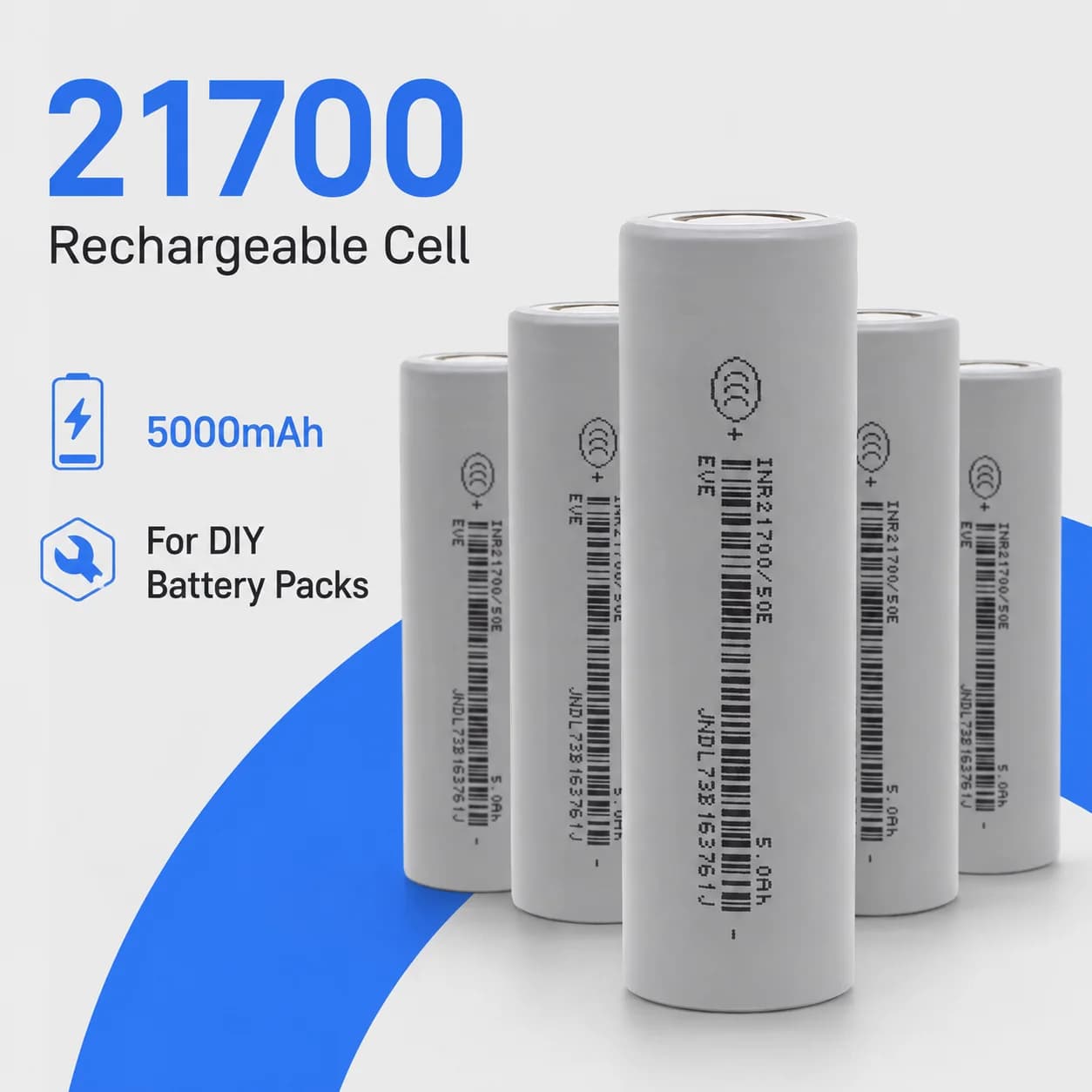 21700 Power Lithium Cell EVE 50E 5000mAh 5C Rechargeable Battery For Energy Storage Mobile Bank Electric Vehicle Equipment