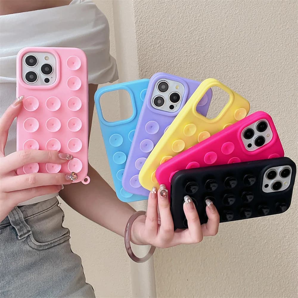 Suction Cup Soft Silicone Phone Case For iPhone 16 Pro Max 17 13 14 11 12 15 Pro Max Plus Anti-Slip Shockproof Candy Color 2030