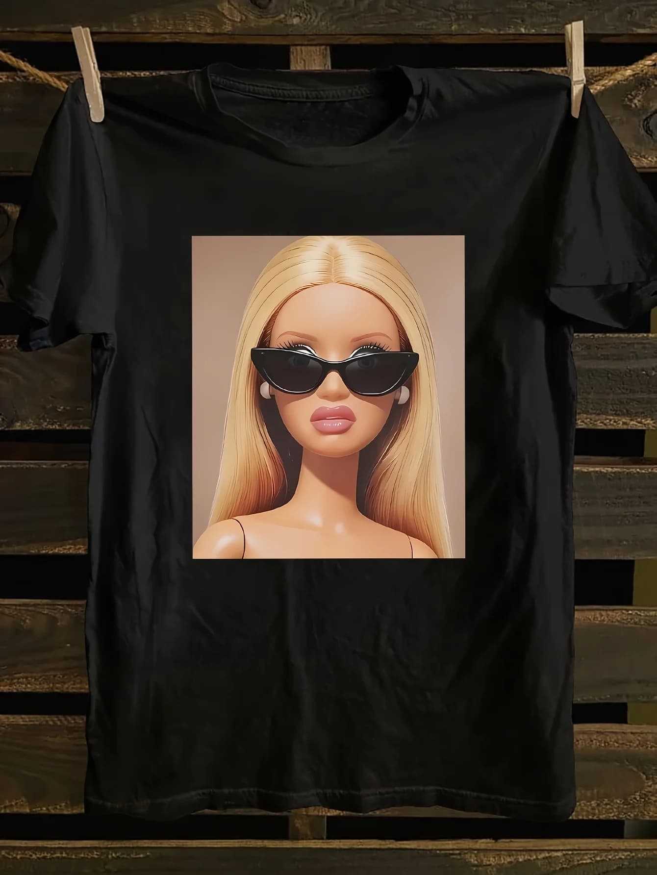 Sunglasses Doll Graphic Print T-Shirt Summer and Spring Short-Sleeved Crew Neck Casual Top Men Women'S Clothing