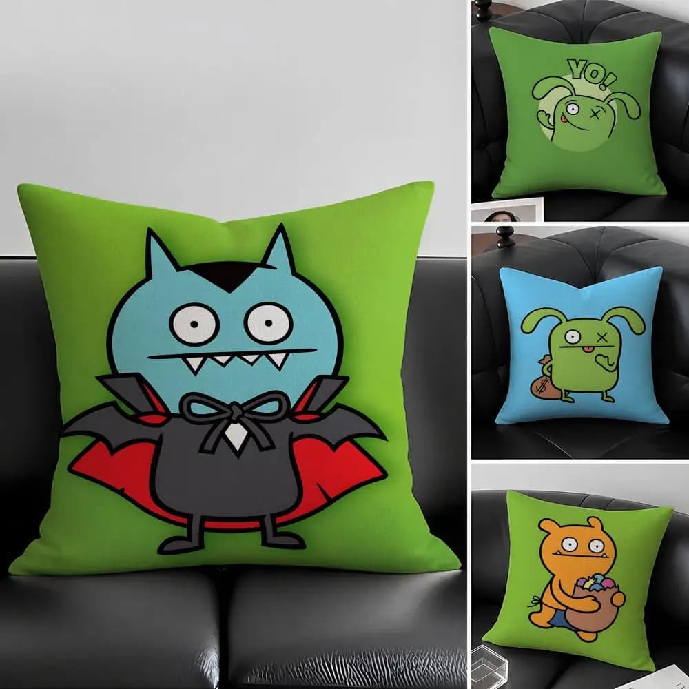 Cartoon U-UglyDolls Cushion Cover Natural Linen Pillowcase Set, All-in-One Decor for Sofa, Bedroom & Chair