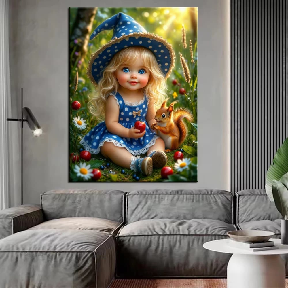 5D Diy Diamond Embroidery Cute Girl and Squirrel Picture Diamond Painting Cross stitch Needleworks Home Decor