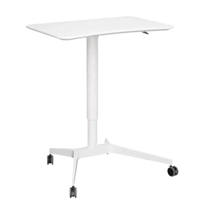 Scrivania Regolabile in Altezza con Base in Metallo Pneumatica e Colonna Quadrata, Tavolo Elevabile per Laptop, Ideale per Caravan e Camper