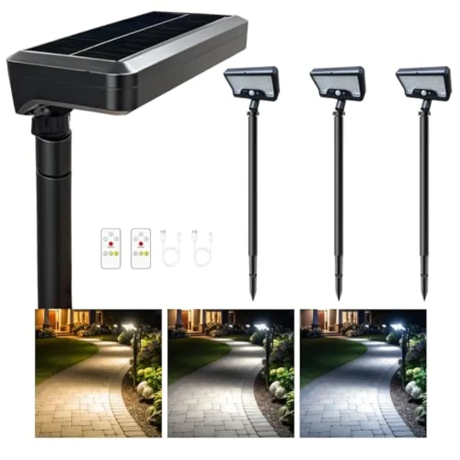 Solar Motion Sensor Pathway Lights - Warm and Daylight Selectable Path Light 3 Modes, IP65 Waterproof Black LED Garden Lighting