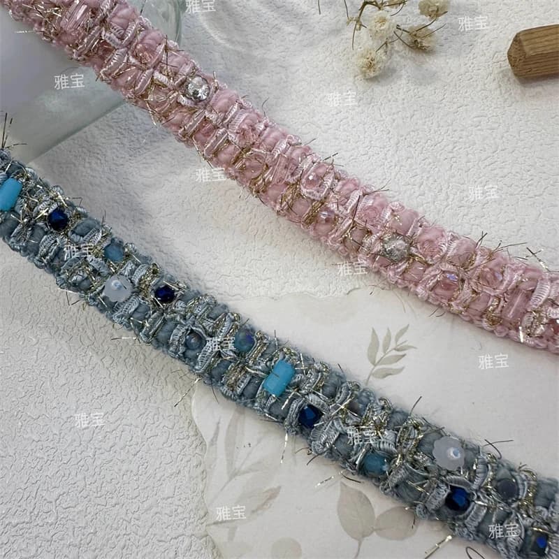 Industria pesante di alta precisione Tweed pizzo fatto a mano chiodo perline perla gemma nastro fai da te abbigliamento manica decorazione accessori