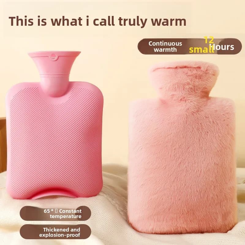 Hot water bag in plush rabbit fur effect for woman, heater, thermal treatment for belly, thickened and anti explosion