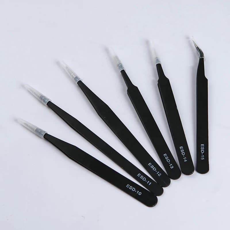 Precision ESD anti-static tweezers set -6-pc stainless steel tool for electronic repair and process modeling, bending 2025