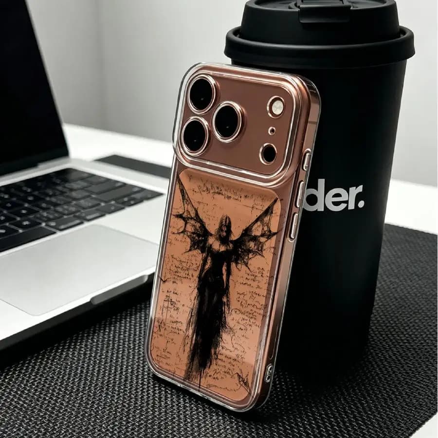 Cover Morbida per iPhone 17 Pro Max 12 Mini 17e Air 16 13 Pro 11 14 Plus 15 XR XS Max con Stampa Silhouette Dark Angel