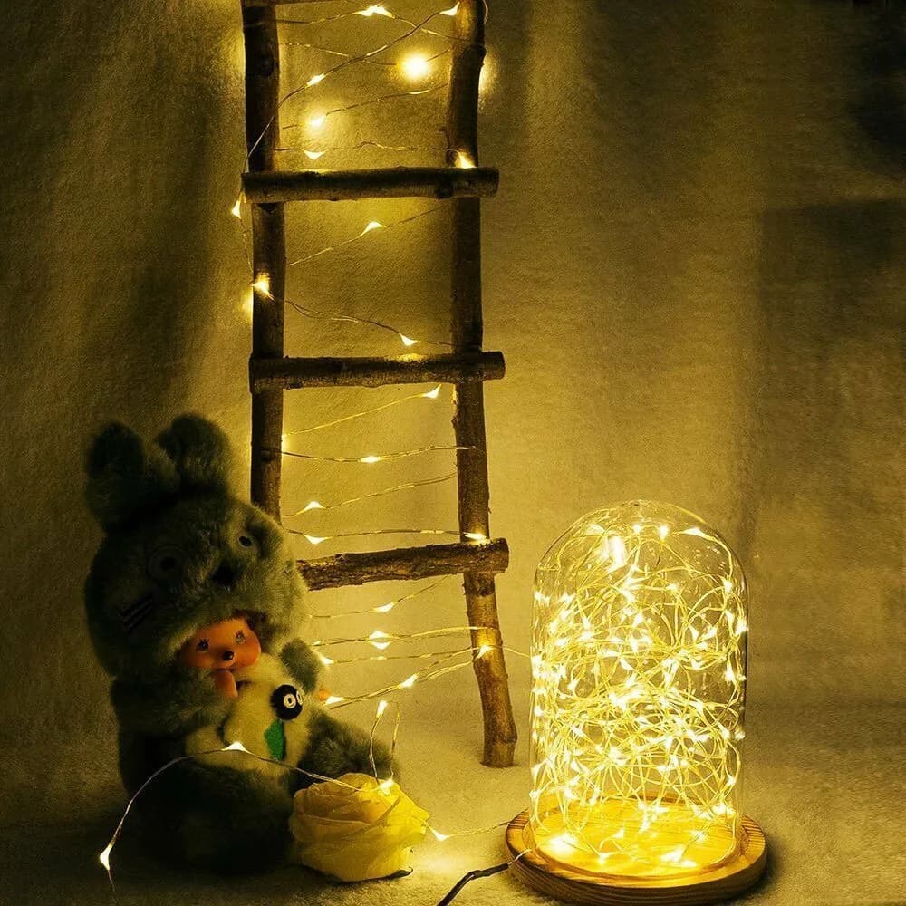 Nuove Luci Fatate a LED da 20-100 LED, a Batteria, con Filo di Rame Argentato, per Feste di Natale