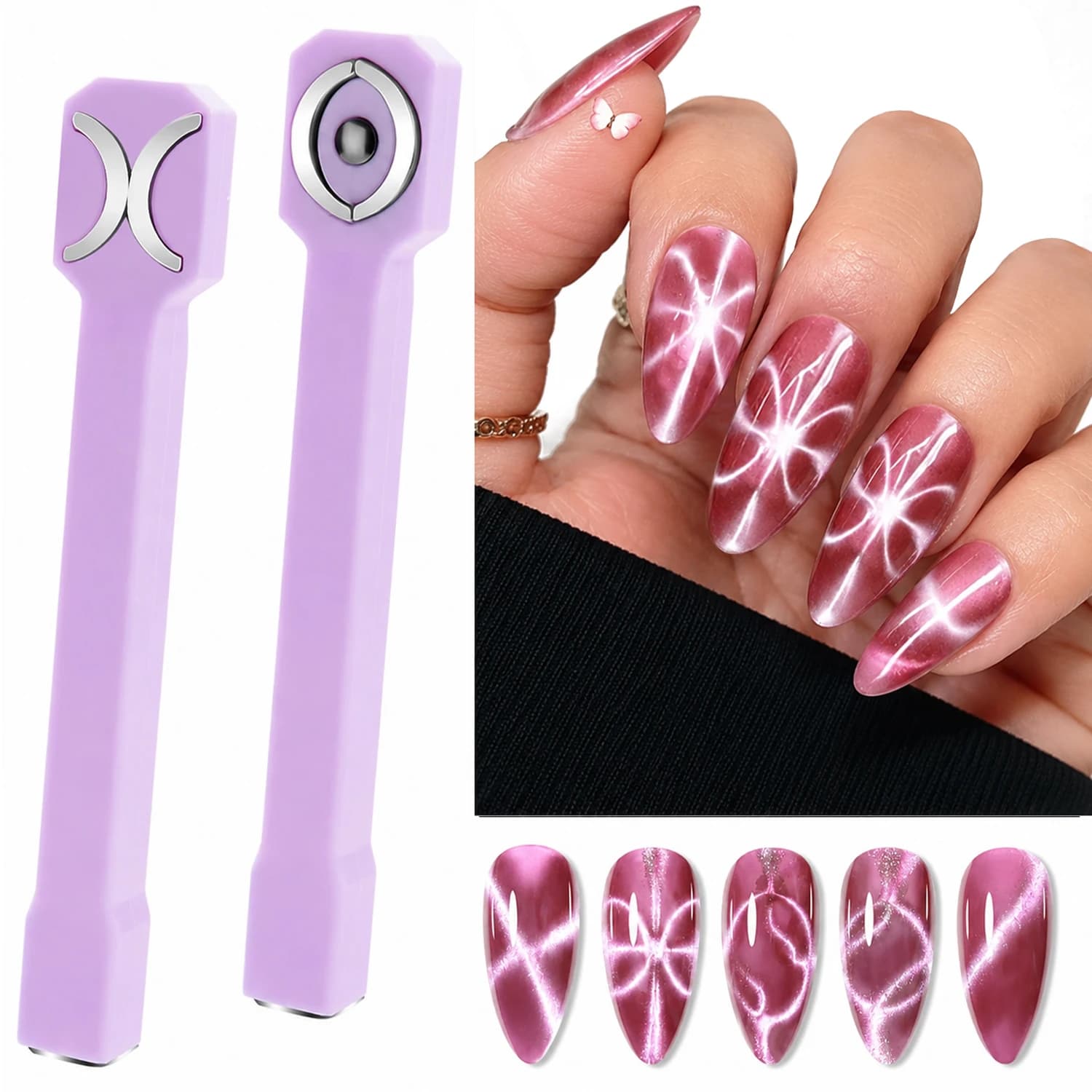 Magnetic nail tool 3 in 1, Strong Cat Eye magnet for nail gel nail polish, magnetic tool Cateye 3 in 1 for nail art