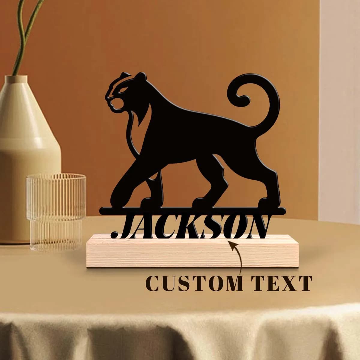 1pc Metal Desktop Ornaments and Decorations Customizable Name With Wooden Base Bar Decoration, Holiday Gifts