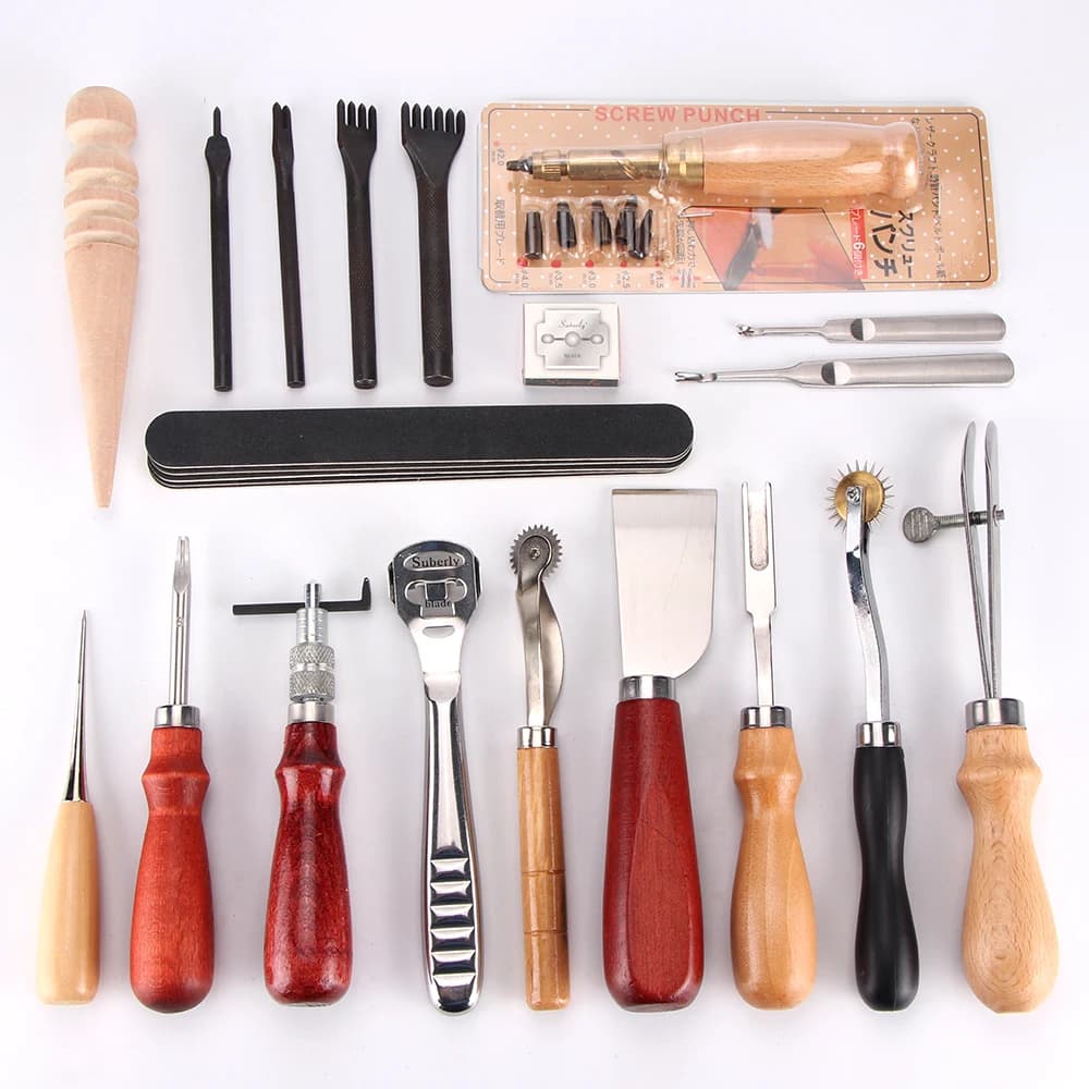 Professional Hand Sewing Leathercraft Tools Kit Saddle Groover Stitching Punch Carving Work Sets Tool For DIY Leather Accessory