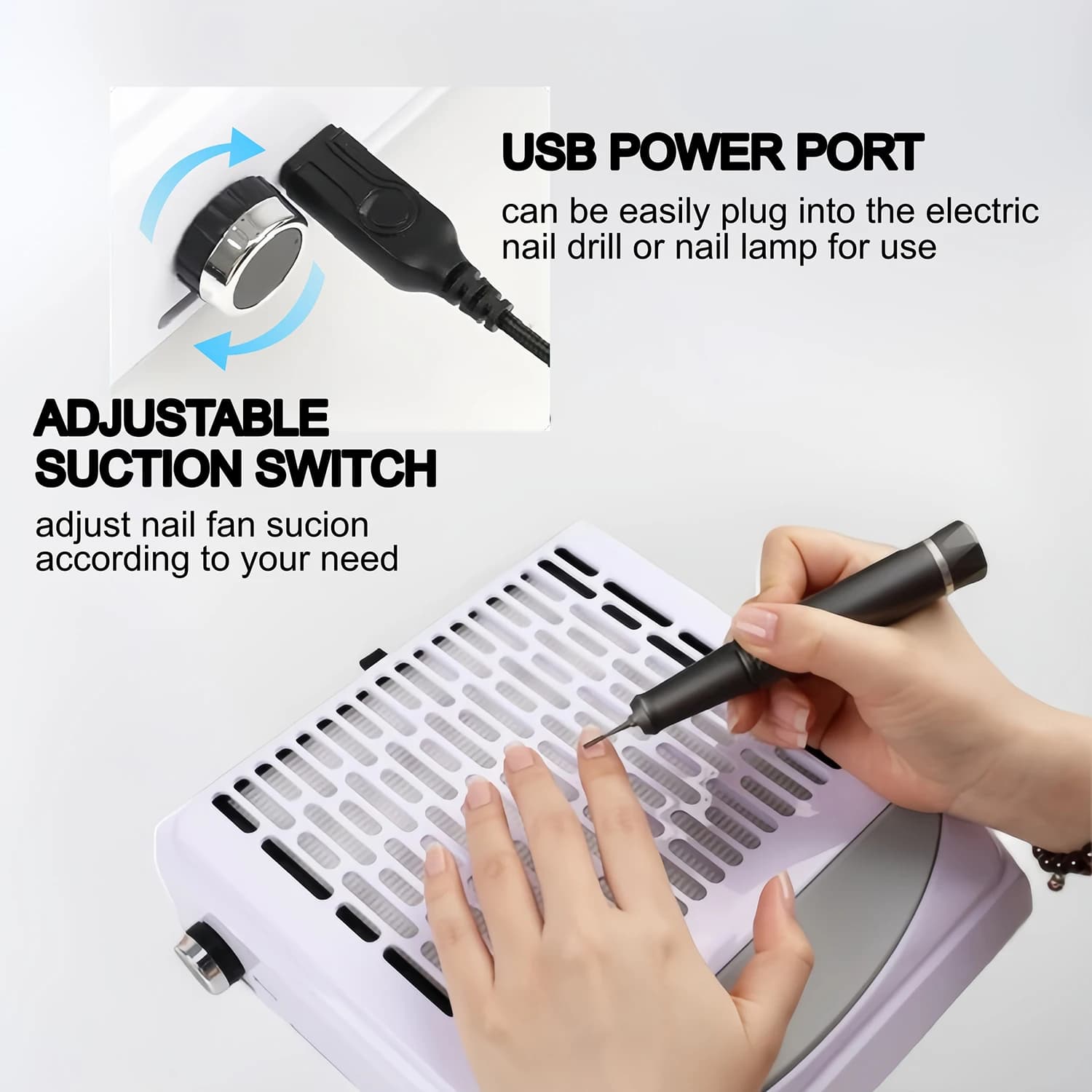 Powerful Nail Dust Remover Strong Suction 100W Nail Vacuum Cleaner for Manicure with Removable Filter Speed Adjustable