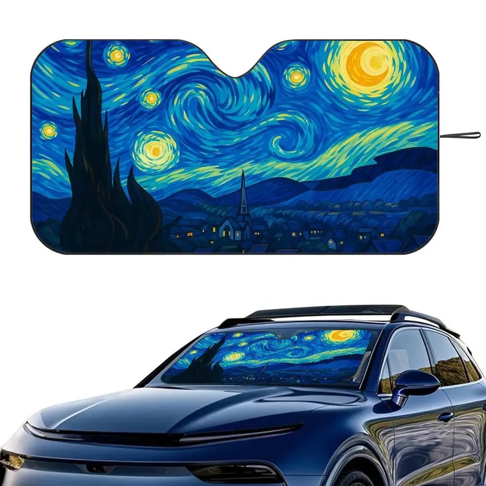 V-Van Gogh's Starry Night Parasole per auto Parabrezza Pieghevole Isolamento a tre strati Parasole con ventosa Blocchi Raggi UV Sole