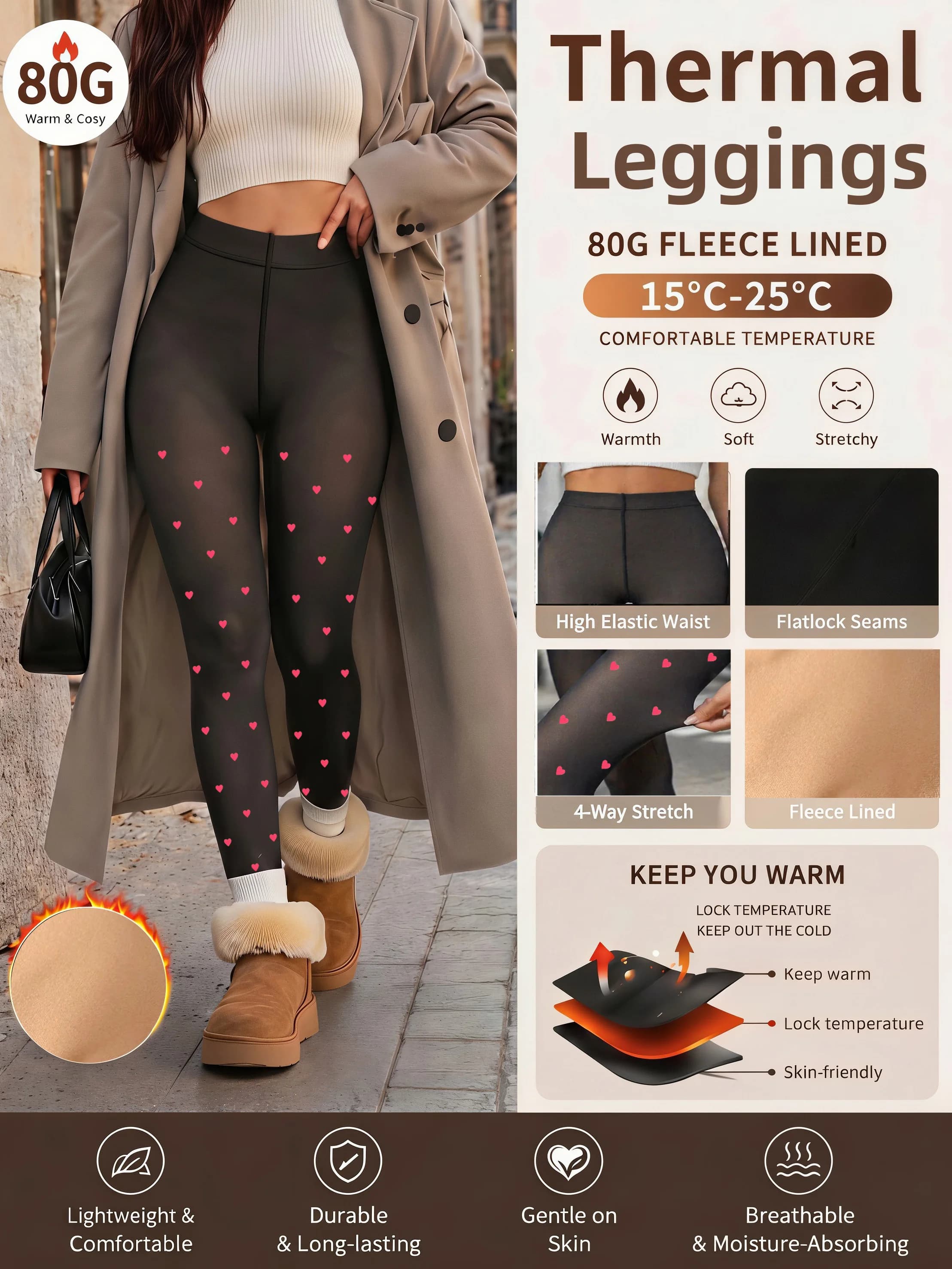 1-Pack Red Heart Print High Waist Tights Soft Stretch Slim Pantyhose for Fall Winter Streetwear Daily Commute Dating