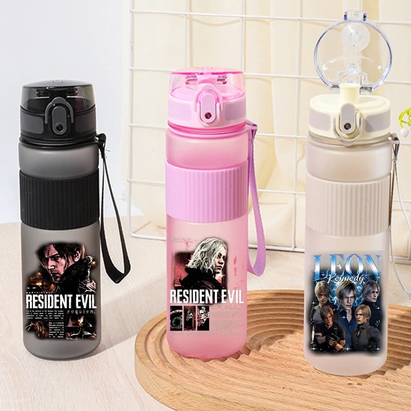 Borraccia Resident Evil per Bambini, Sport all'Aperto, 550ml, Tazza Leon Kennedy Ada Wong, Borraccia Fitness per Uomini, Bicchiere in Plastica per Bambini, Regalo