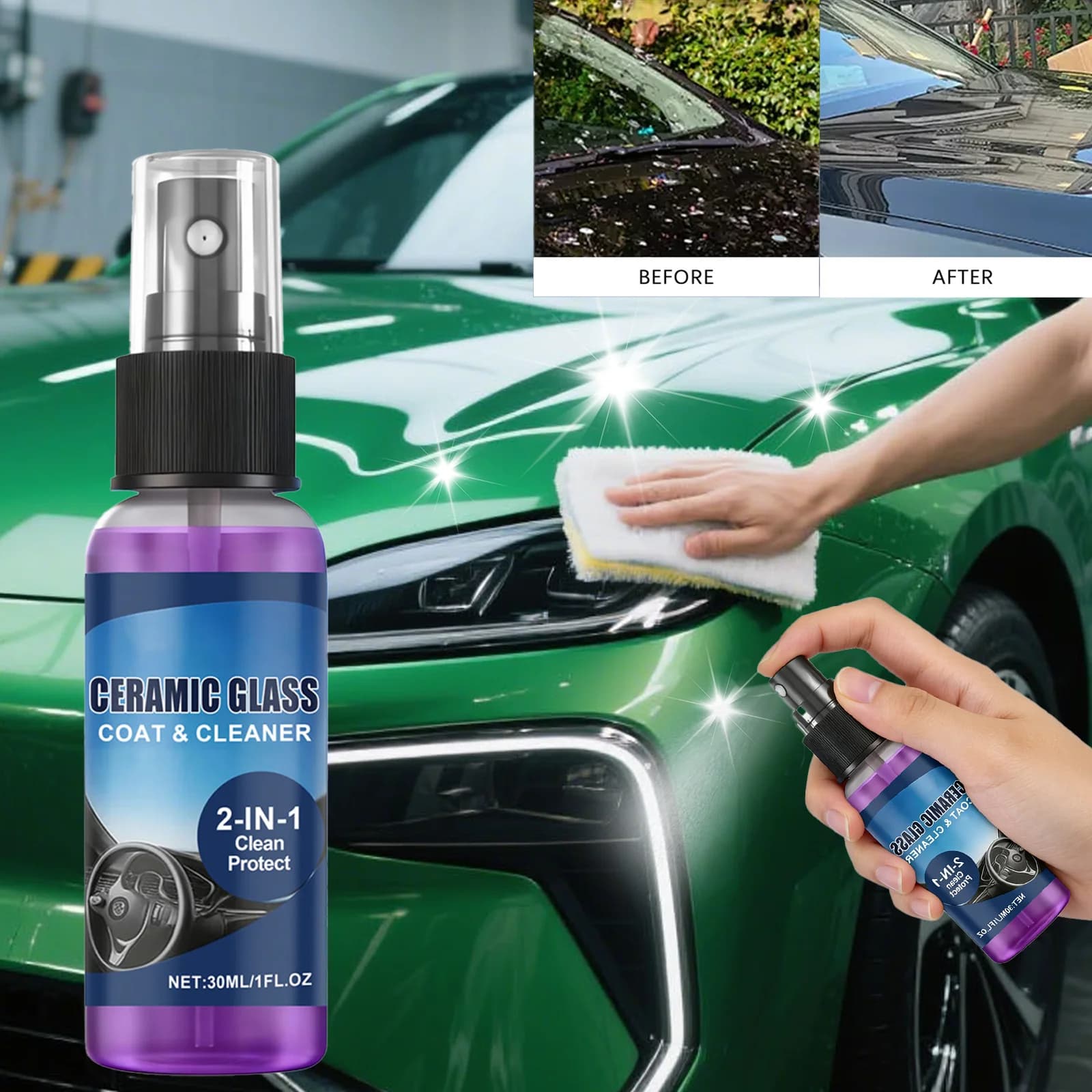 Cera Spray per Auto, Detailer Rapido, Sigillante per Vernice, Rivestimento Idrofobico per Lucentezza Istantanea, Protezione Anti-Goccia, Facile da Spruzzare e Pulire