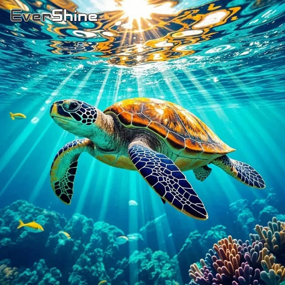 Evershine Diamond Embroidery Sea Turtle DIY Rhinestones Painting Animal Full Square Round Cross Stitch Mosaic Handmade Gift