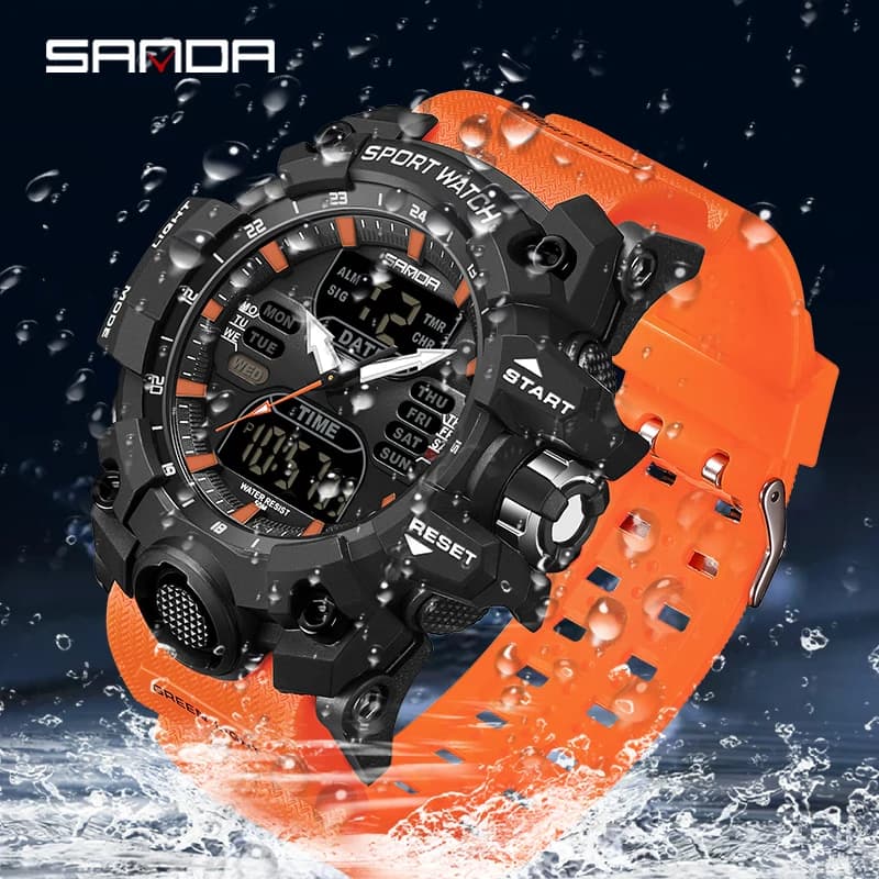 SANDA 6126 Orologio da uomo militare per sport all'aria aperta, display digitale a LED e doppio display al quarzo, orologio da polso maschile, Relogio Masculino