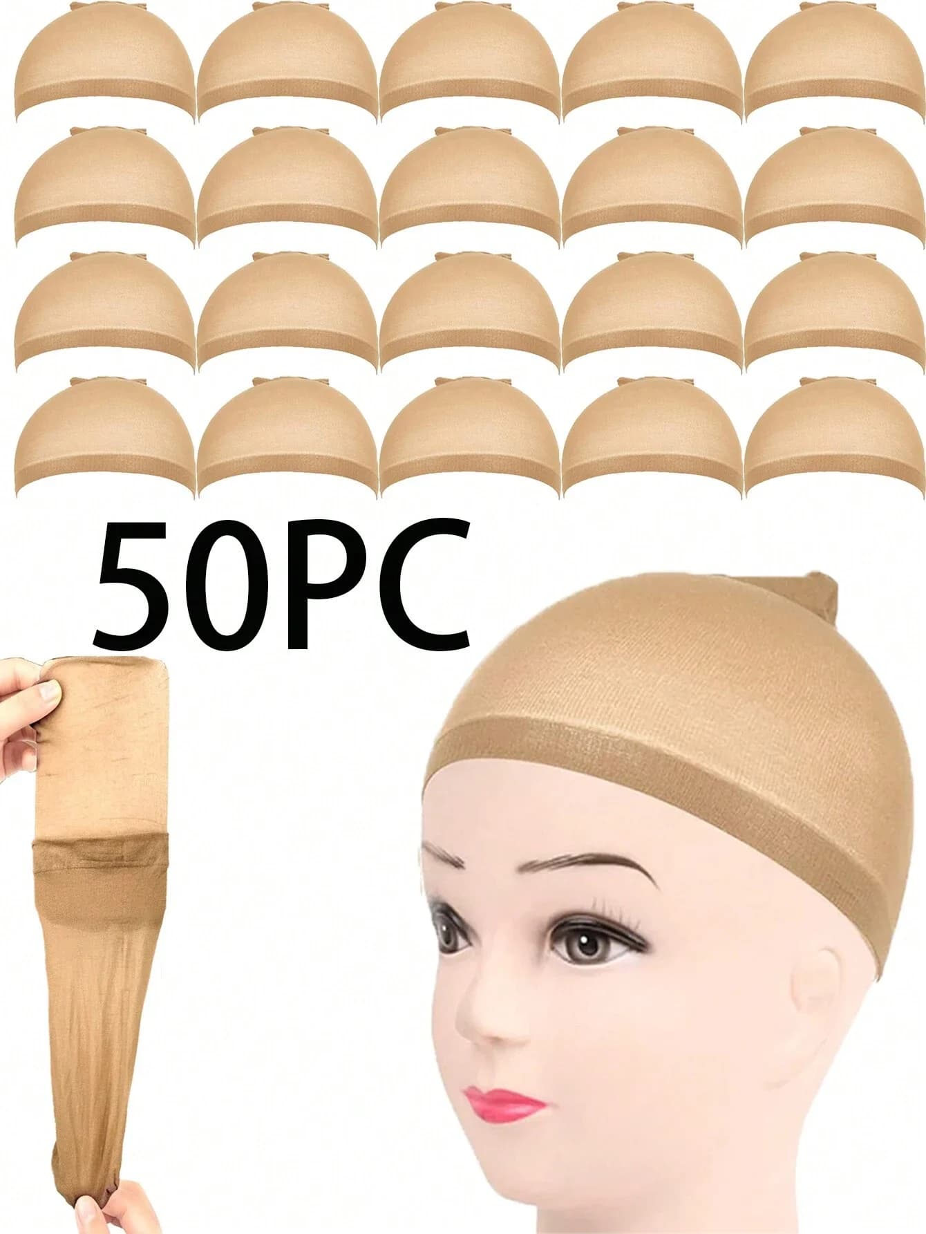 Rete per capelli chiusa in nylon elastico unisex per parrucche in nero, beige, marrone, trasparente