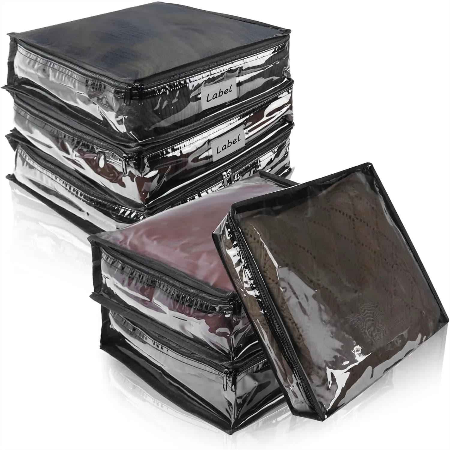 Clear Zippered Storage Bags 6 Pack for Clothes Blankets Bed Sheets Quilts Pillows - Plastic Organizer with Durable Zipper