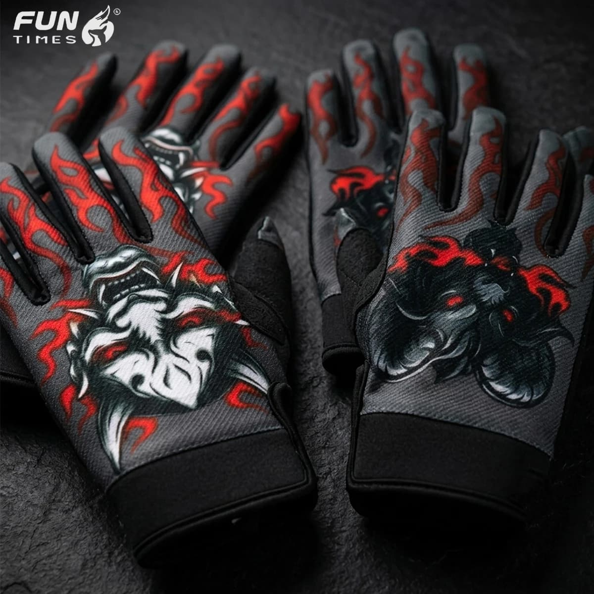 FUNTIMES Dark series ghost printed motorcycle riding gloves, all finger breathable touch screen motorcycle gloves
