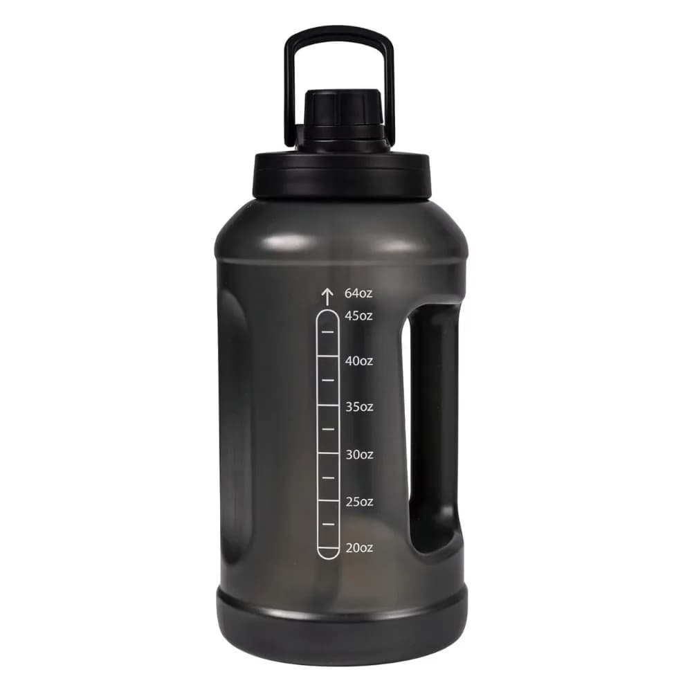 2 in 1 Lid Straw and Chug Cap 64oz Reusable Plastic Water Bottle Lightweight Translucent Black Large Capacity