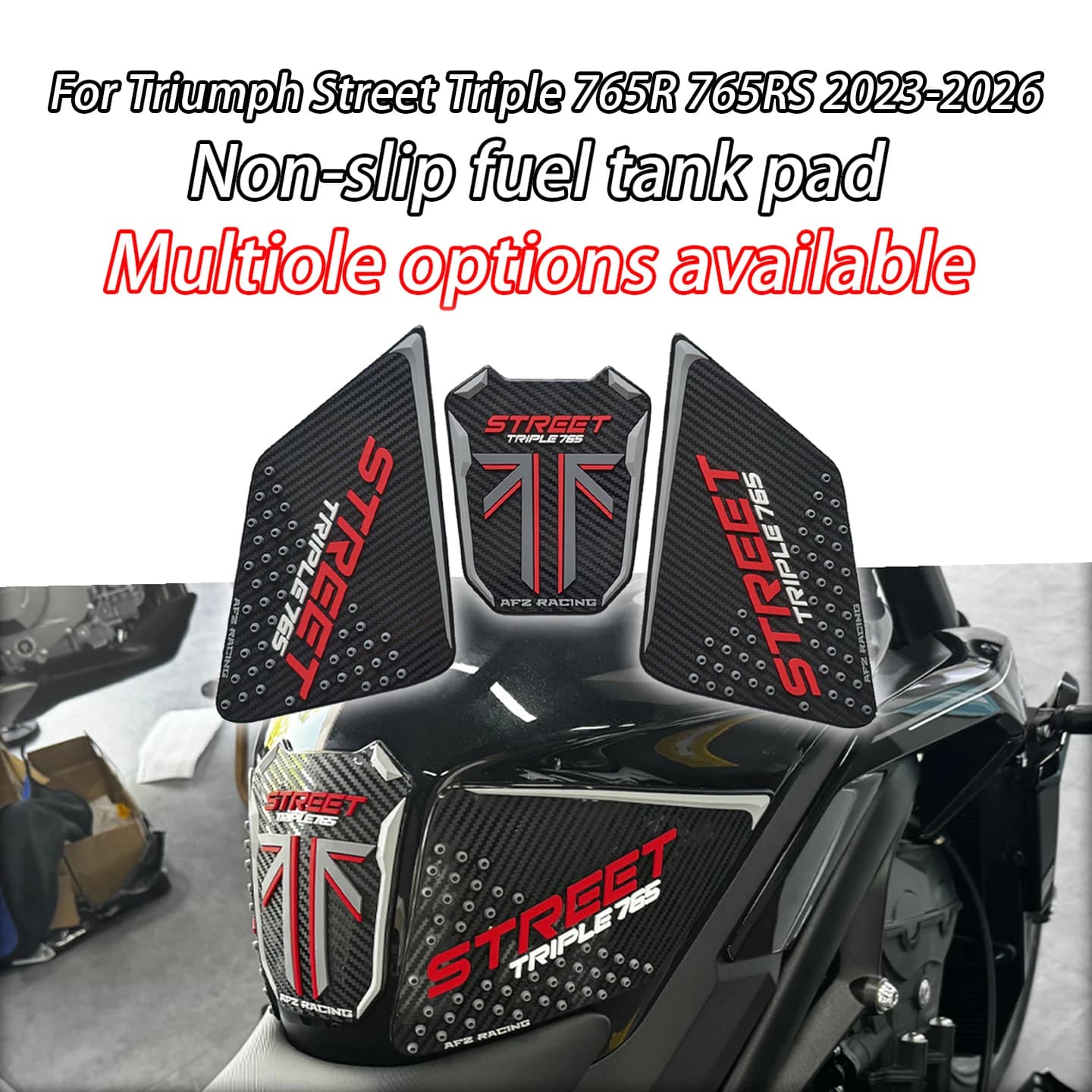 Per Triumph Street Triple 765 RS Street Triple765 R 2023-2026: Adesivi Antiscivolo Serbatoio Carburante, Adesivi Laterali Ginocchiere Moto