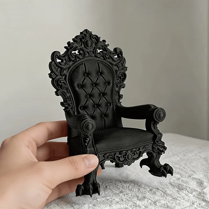 1-Piece Luxury Throne Model – Gothic Style – Dark Brown/Black with Gold Accents – Stable Base – Suitable for Desktop, Game Room, Office, Cinema Decoration – Medieval King/Queen Seat – Collectible Doll Display Stand – Home Decor Highlight Item