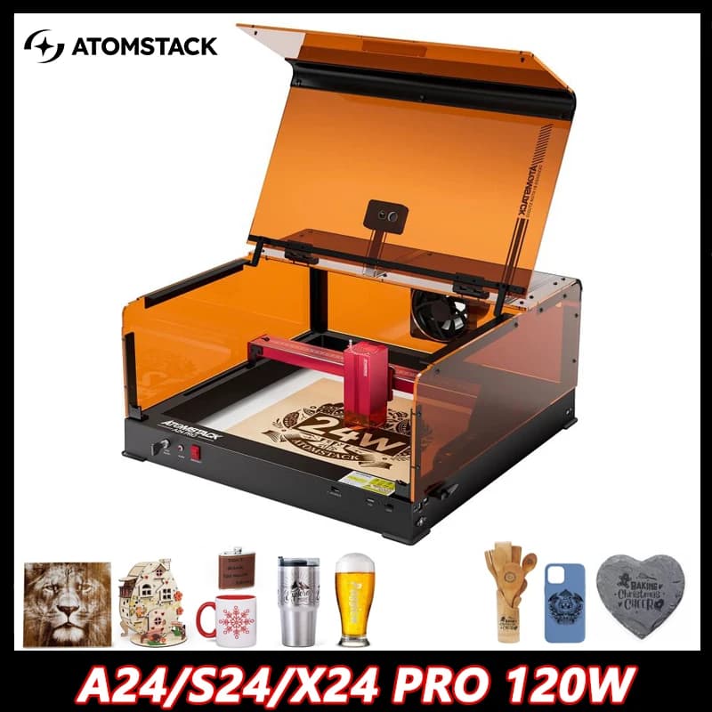 Atomstack A24 X24 Ultra 120W Laser Engraver with Cnc Protective Box Acrylic Wood Crystal Marble Water Mug Ring Laser cutters
