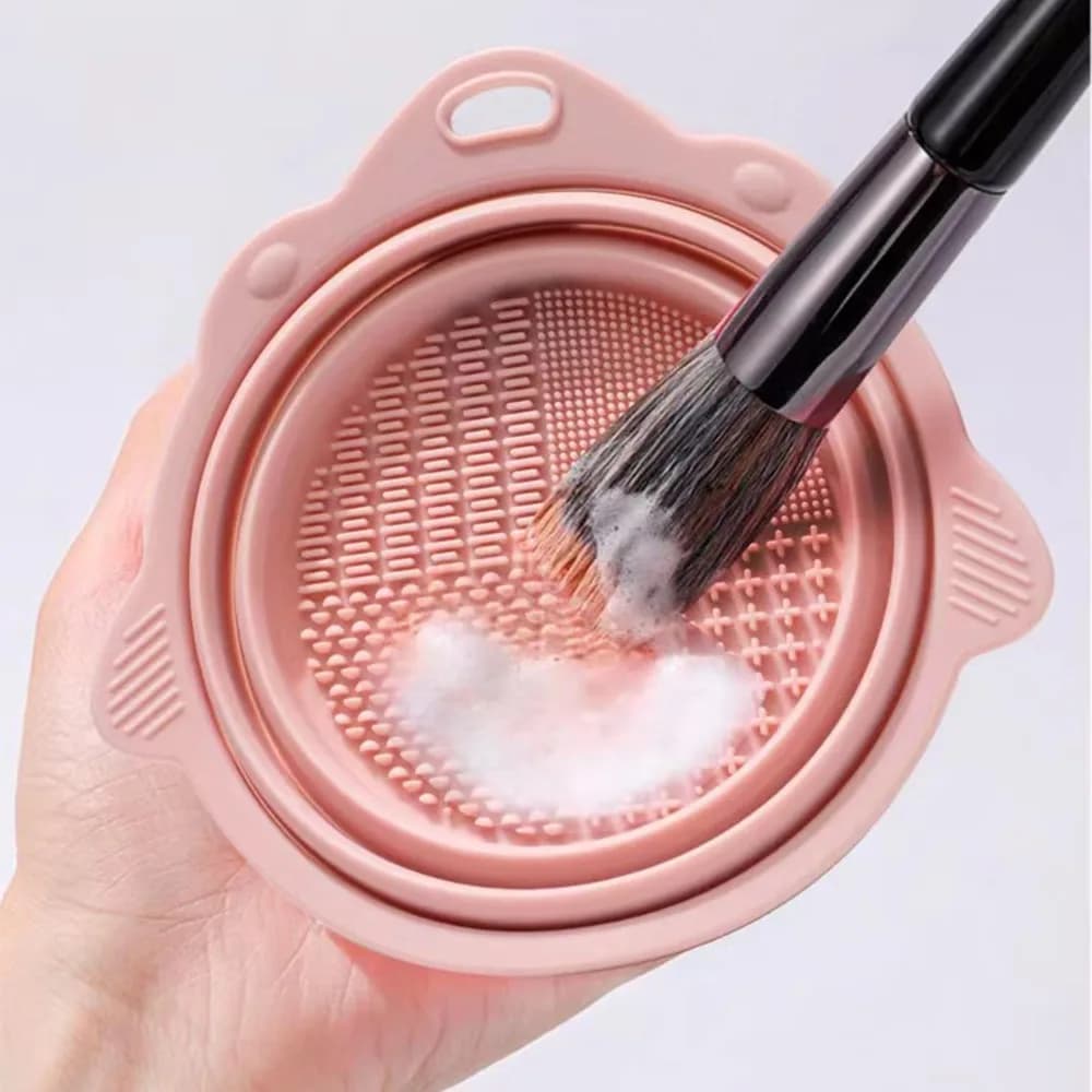 Ciotola Pieghevole in Silicone per Pulizia Pennelli Trucco, Pad Multi-Texture per Fondotinta, Ombretto, Pennelli Labbra, Riutilizzabile e Portatile