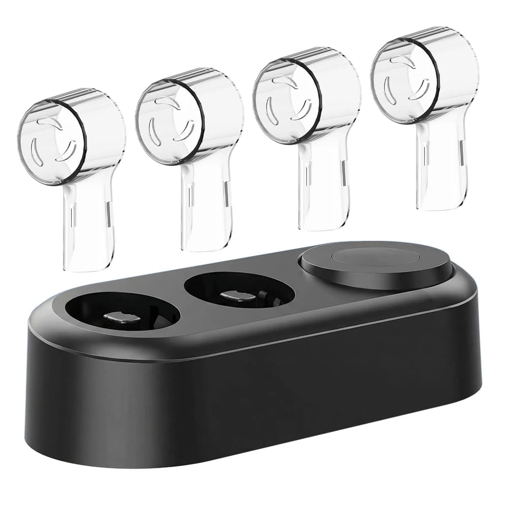 Wireless magnetic charging base and 4 dust cover for heads, compatible with Oral B iO series 7 8 9 10