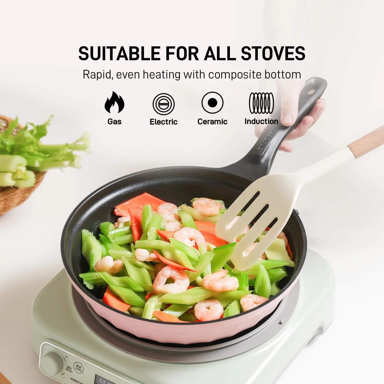 26 cm non-stick pan Die-cast aluminium pan with lid Compatible induction Swiss ILAG Coating Uniform heating Fried pan