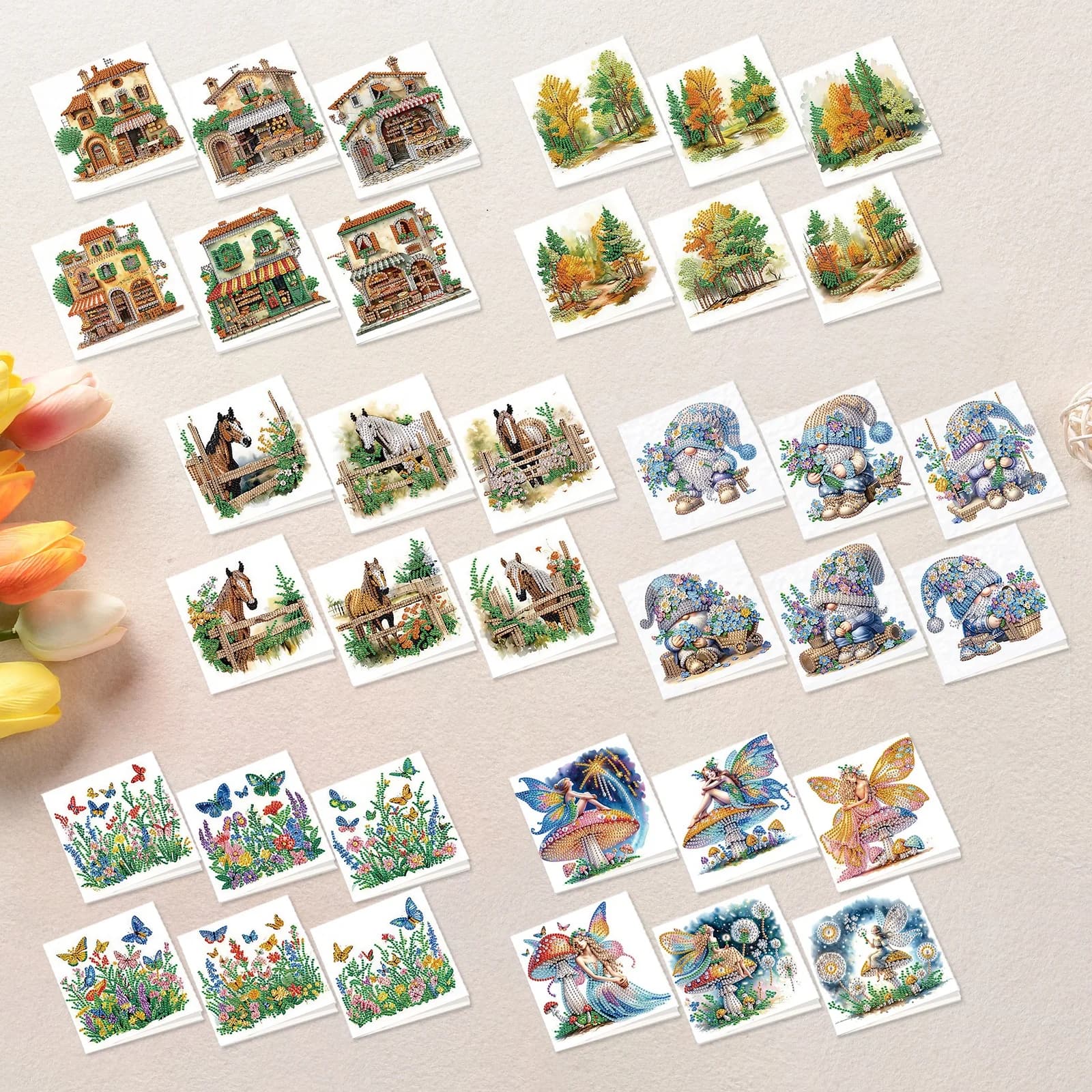Kit di biglietti d'auguri per pittura artistica con diamanti da 6 pezzi, artigianato con diamanti per animali e scenari con buste Carte con diamanti per le celebrazioni