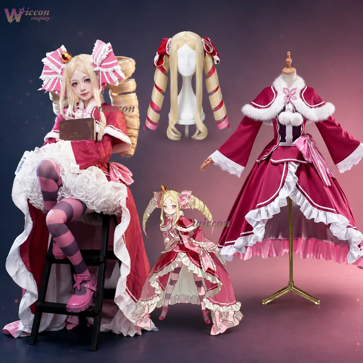 Re:Life A Different World From Zero Beatrice Cosplay Costume Lolita Full Set Cloak Coat Vest Skirt Wig Halloween Comic Con