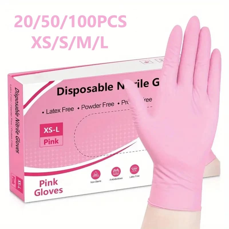 20/50/100PCS Guanti monouso in nitrile rosa Guanti per pulizia senza lattice in polvere per tatuaggio Estetista Nail Tech Tinture per capelli Bellezza