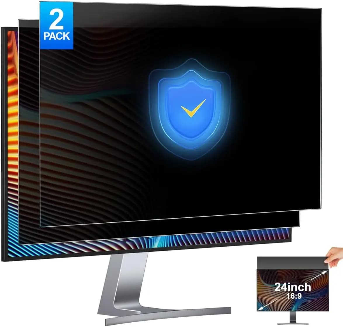 Pellicola protettiva antiriflesso anti-spia con filtro per schermo privacy per computer da 2 pezzi da 24 pollici per monitor widescreen con rapporto di aspetto 16:9